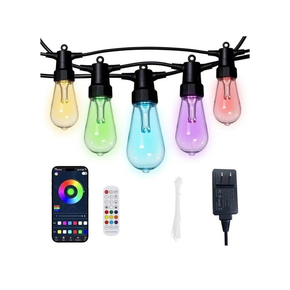 CAWWS RGBW LED Outdoor String‎ Lights 50FT Color Changing App Remote Music Sync